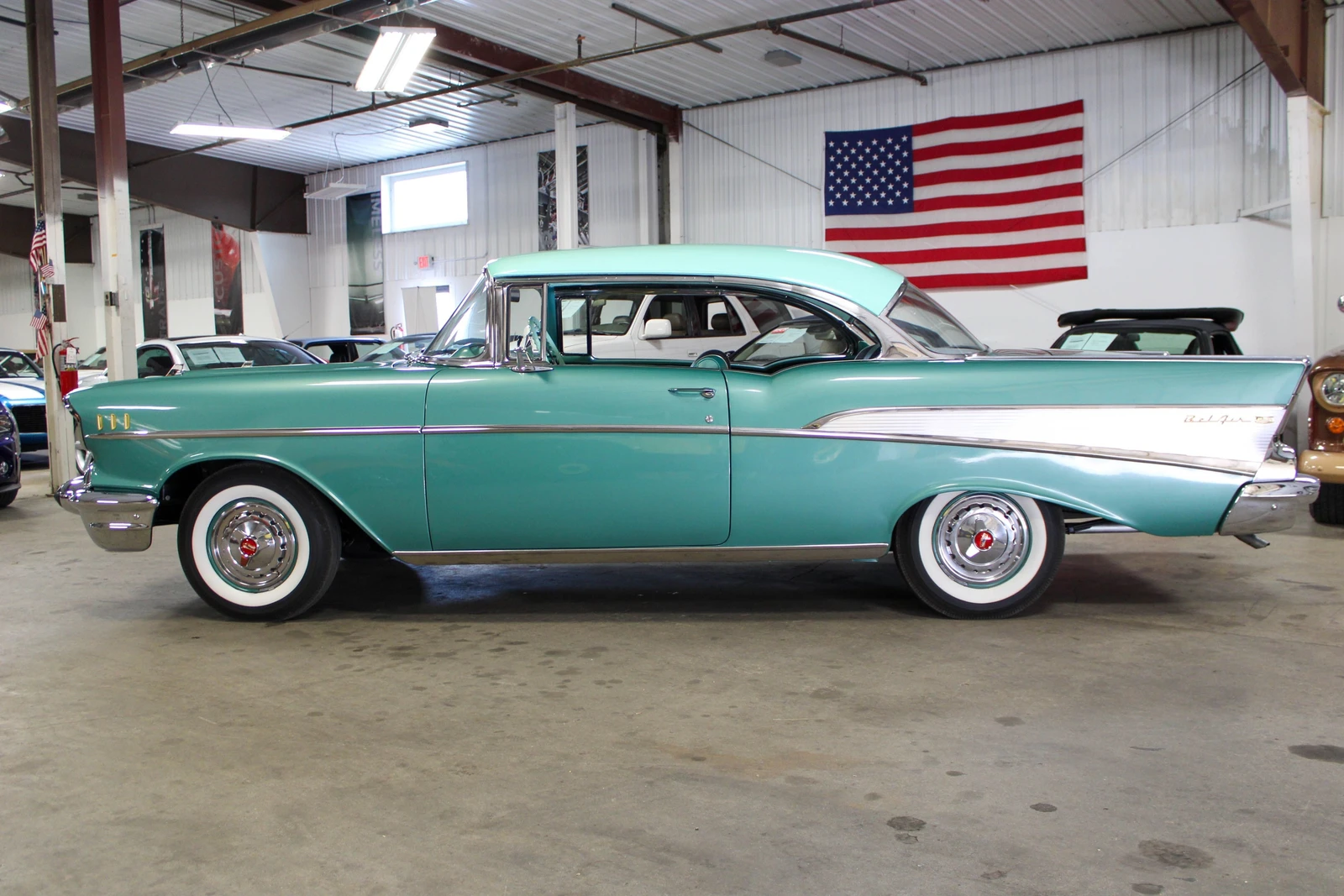 1957 Chevrolet Bel Air photographed in the showroom
